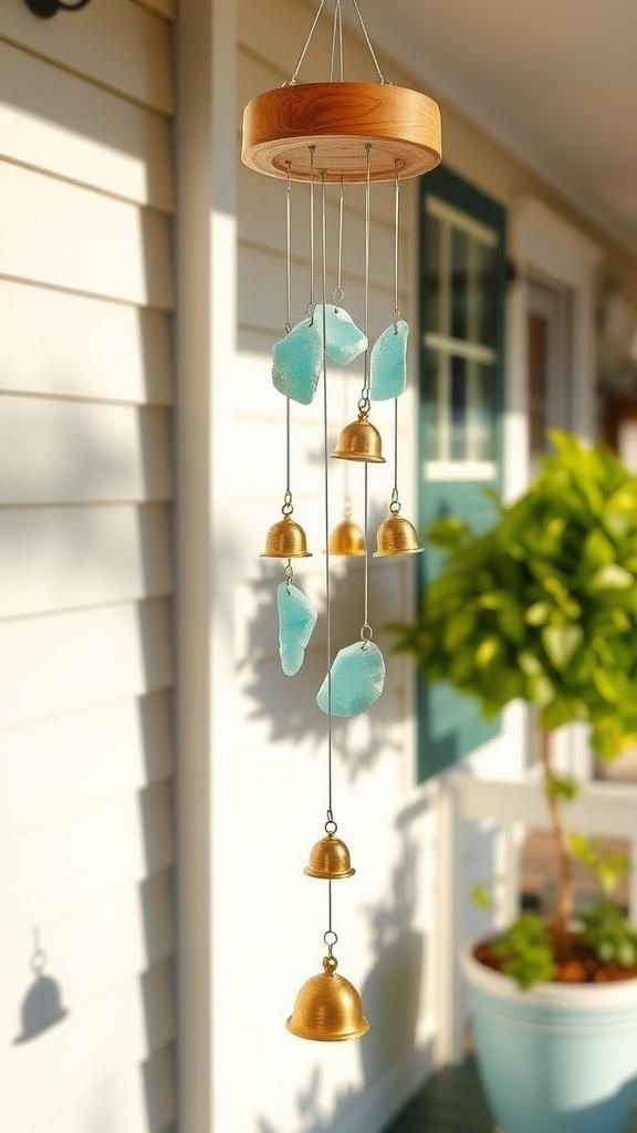Nautical Sea Glass Wind Chime With Bells
