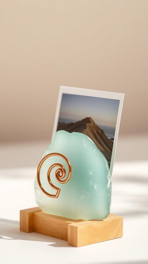 Sea Glass Photo Holder With Wire Spiral