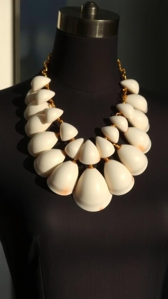 Layered Shell Fan Statement Bib Necklace