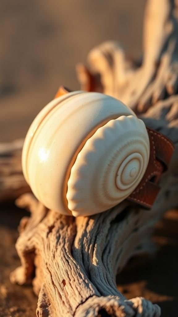 Leather Cuff Bracelet With Oversized Shell Center