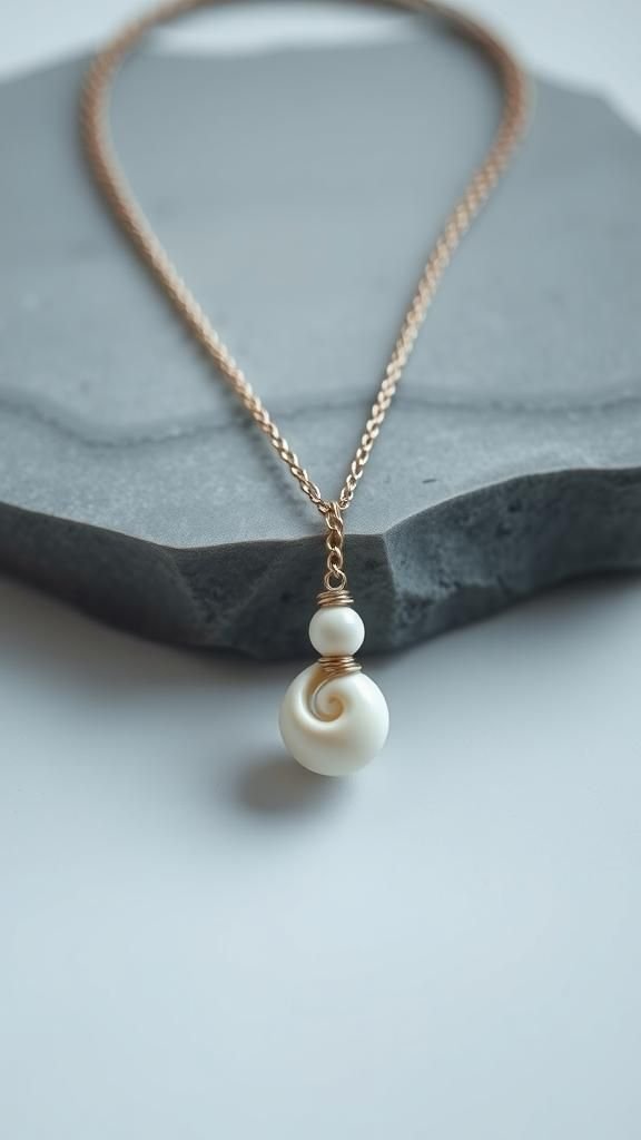 Sleek Lariat Necklace With Single Spiral Shell
