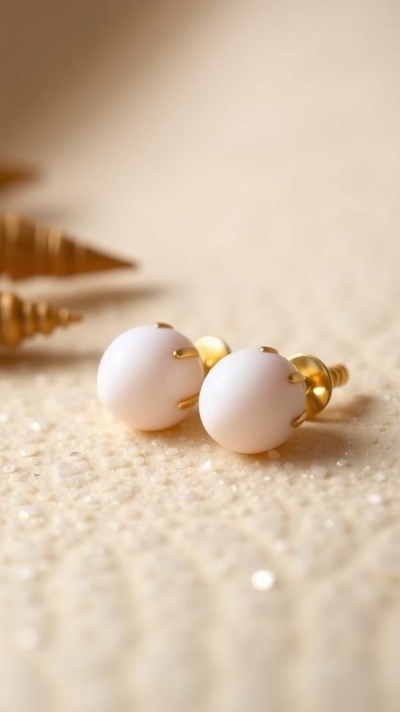 Tiny Conch Shell Stud Earrings With Gold Pads