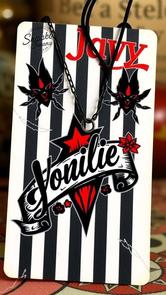 Tattoo-Style Banner Name Necklace In Black Ink