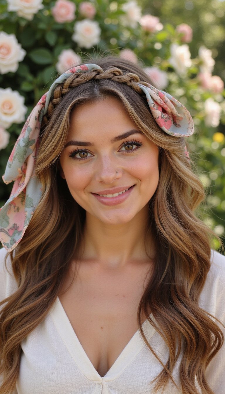 Boho Half Crown Braid With Scarf Wrap Detail