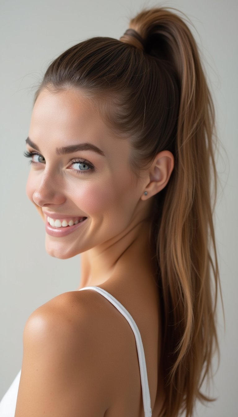 Classic High-Shine Sleek Bubble Ponytail Look