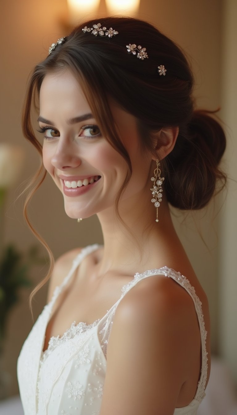 Crystal-Embellished Sleek Bubble Ponytail for Bridal