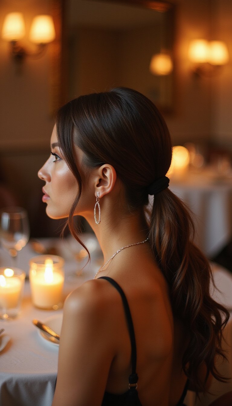 Low Wrapped Sleek Bubble Ponytail for Chic Evenings