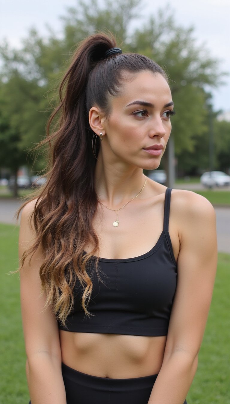 Sporty High Bubble Ponytail with Sleek Finish