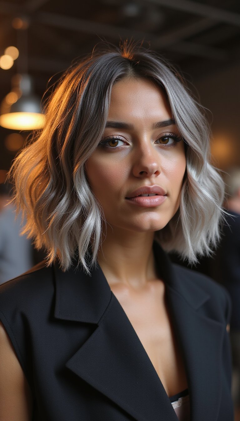 Micro Bob With Chrome Highlights And Sleek Texture