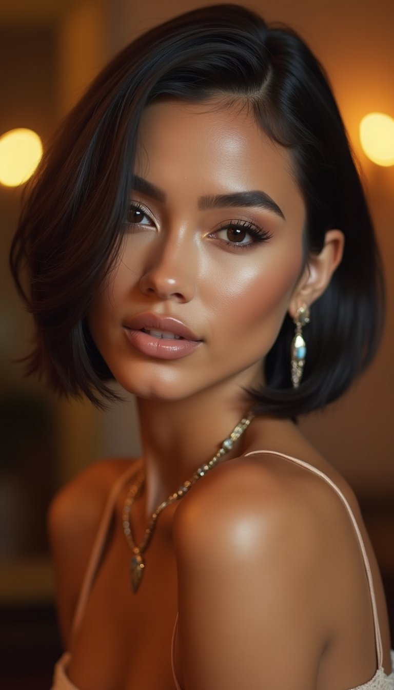 Slicked-Back Micro Bob For Polished Evening Looks