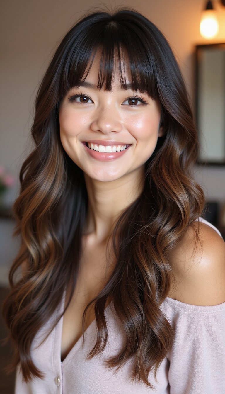 Blunt Ends With Soft Face-Framing Layers Contrast