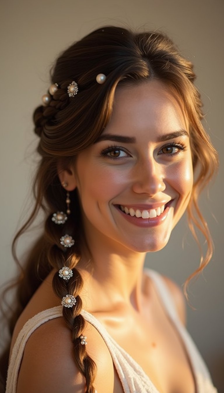 Braided Ponytail With Accessory Accents And Sparkle