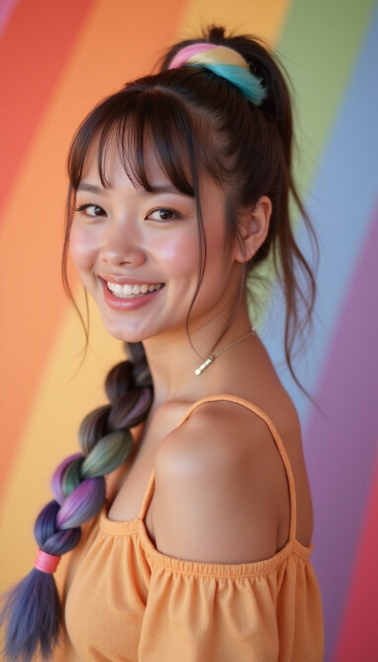 Color-Blocked Braided Ponytail With Playful Contrasts