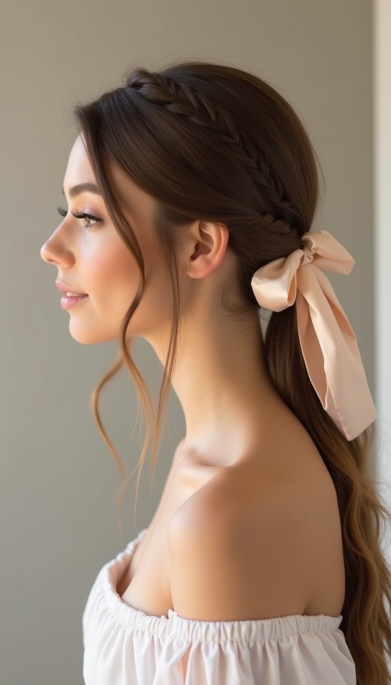 Sleek Low Braided Ponytail With Satin Wrap
