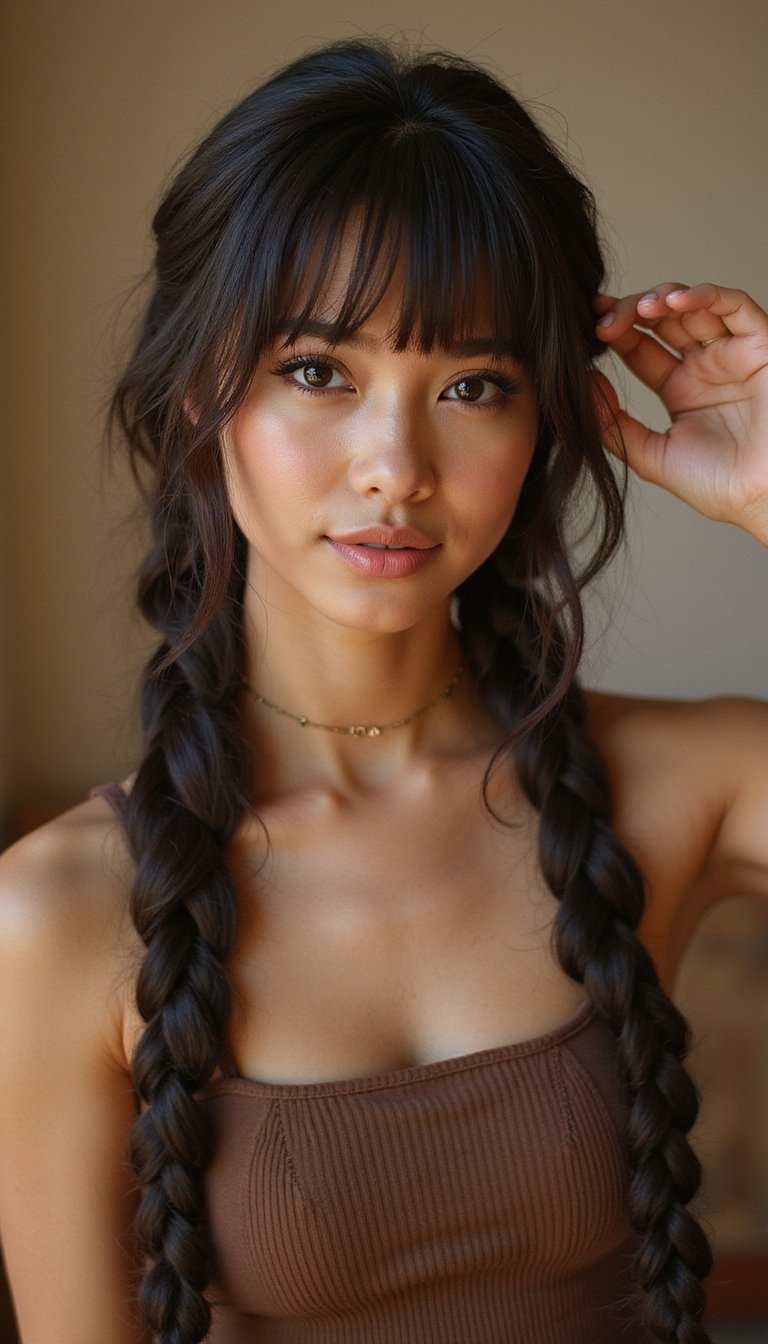 Braided Bangs With Stitch Rows For Flirty Edge