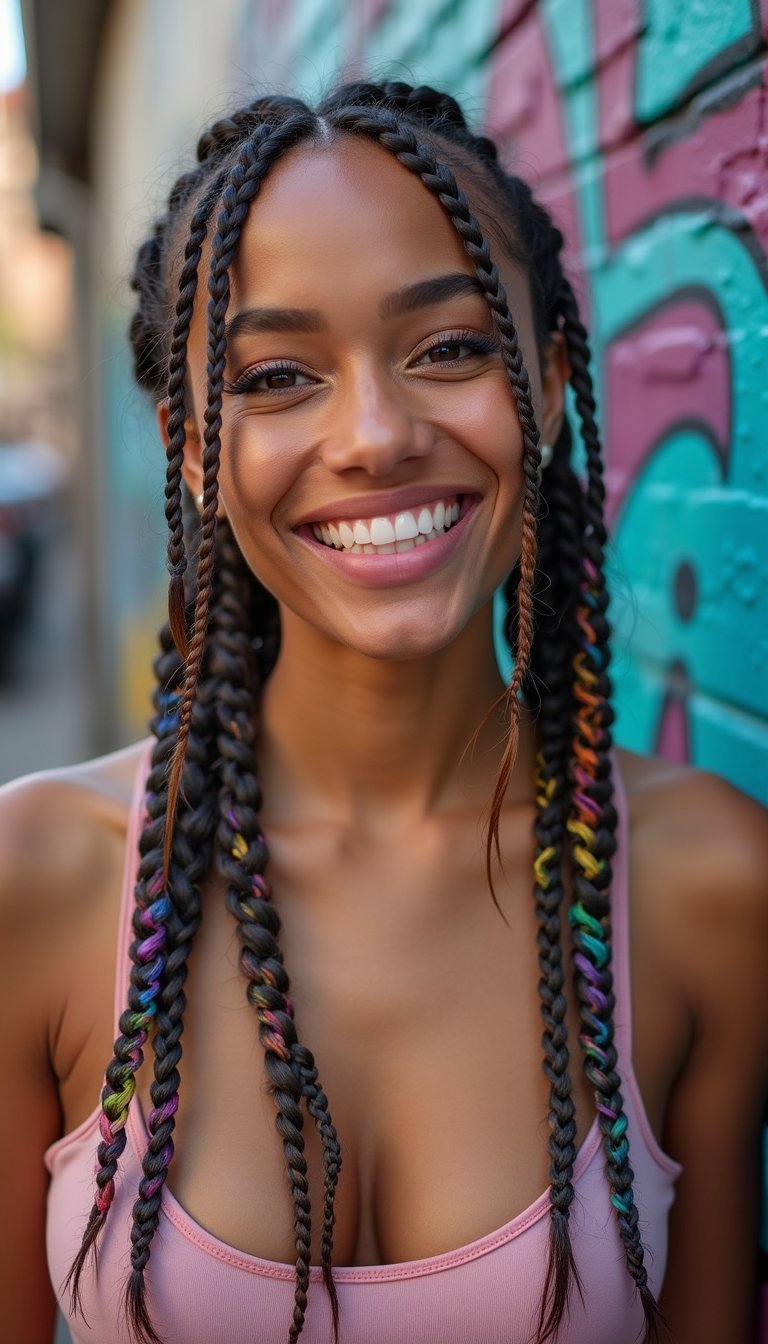 Colorful Streaks Patched Into Boxer Braids