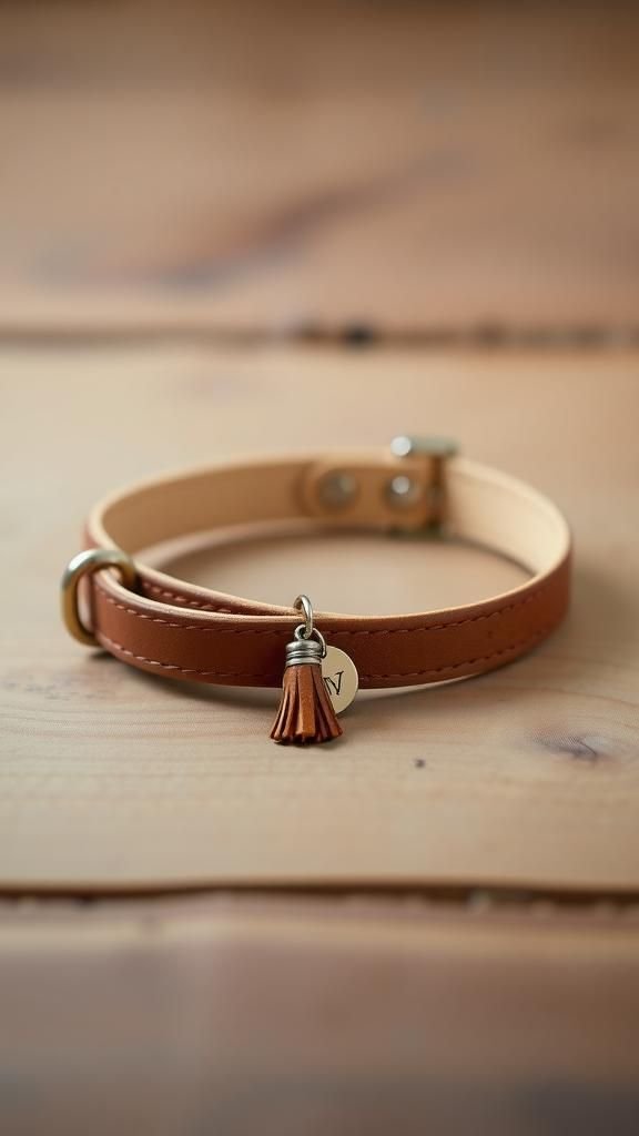 Dog Collar Charm With Tiny Leather Tassel