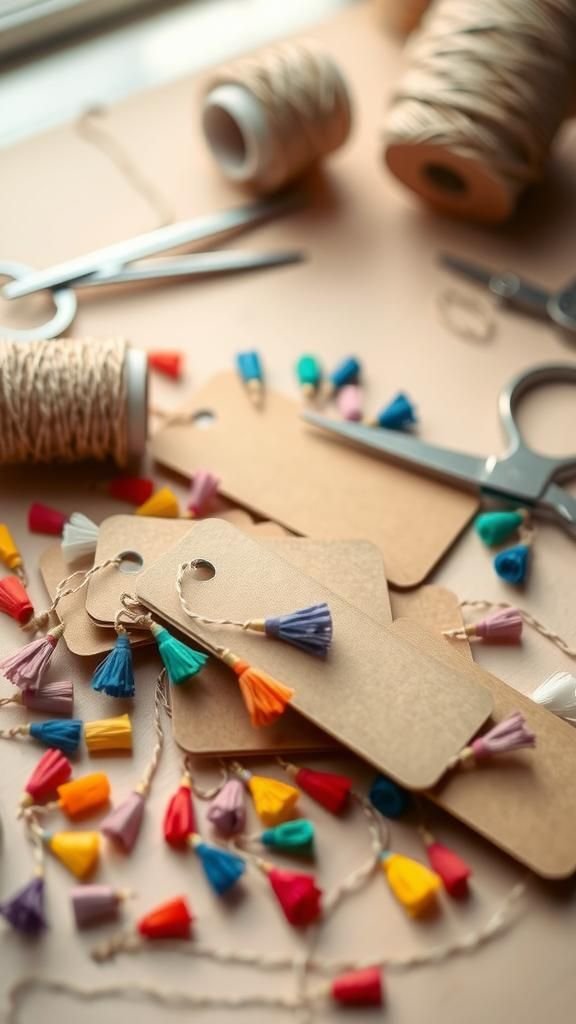 Gift Wrap Tags Adorned With Tiny Floss Tassels
