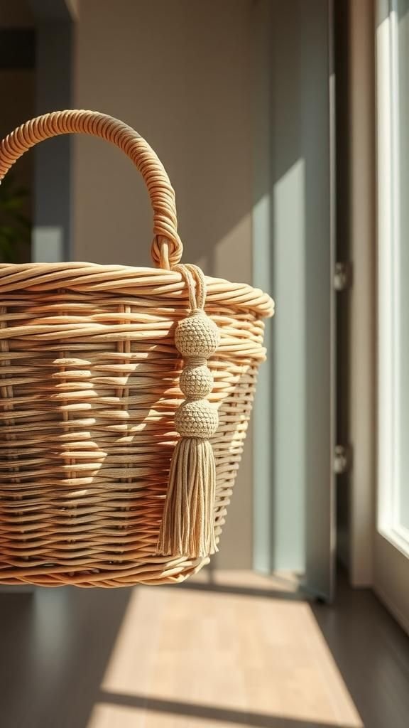 Wicker Basket Styled With A Chunky Tassel Charm