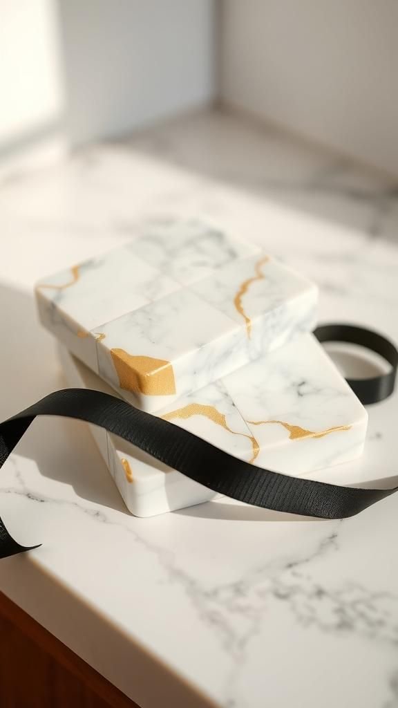 Gold Leaf Kissed Marble Tile Coaster Set