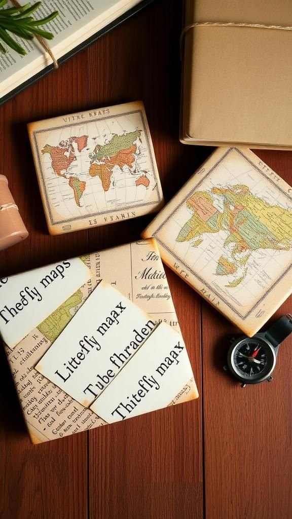 Map And Book Page Memory Tile Coasters