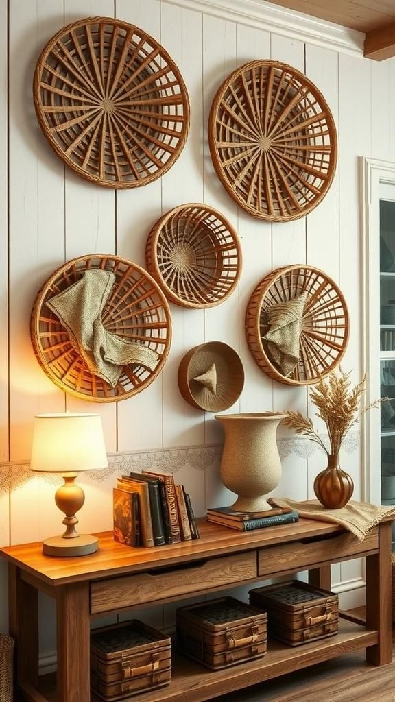 Rustic Tobacco Baskets With Burlap And Lace Layers