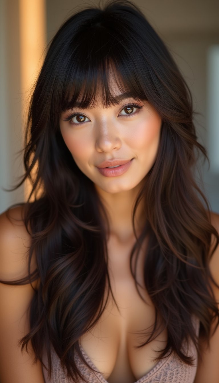 Feathered Wispy Bangs With Long Blunt Ends