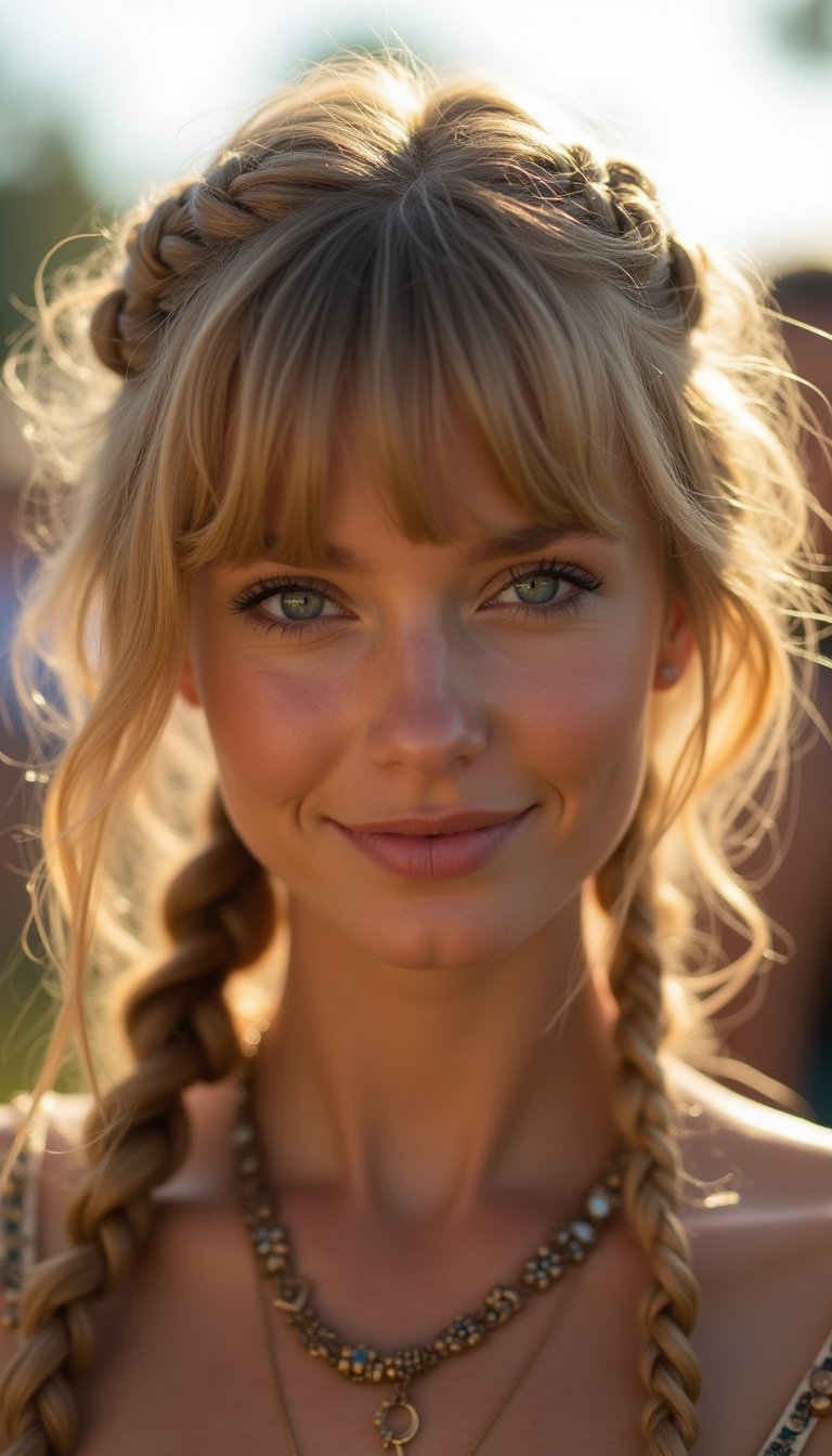 Boho Braids With Peekaboo Wispy Birkin Bangs