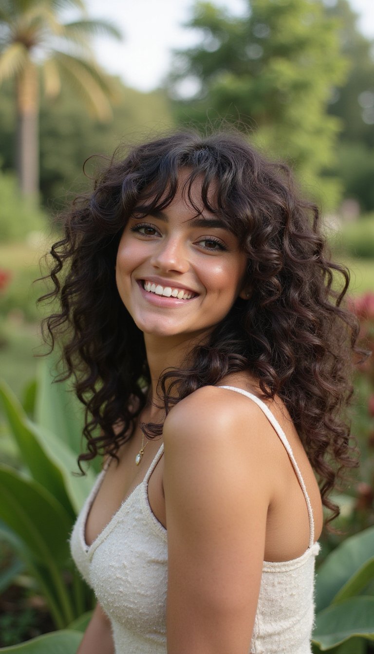 Curly Hair Rocking Wispy Birkin Bangs Look