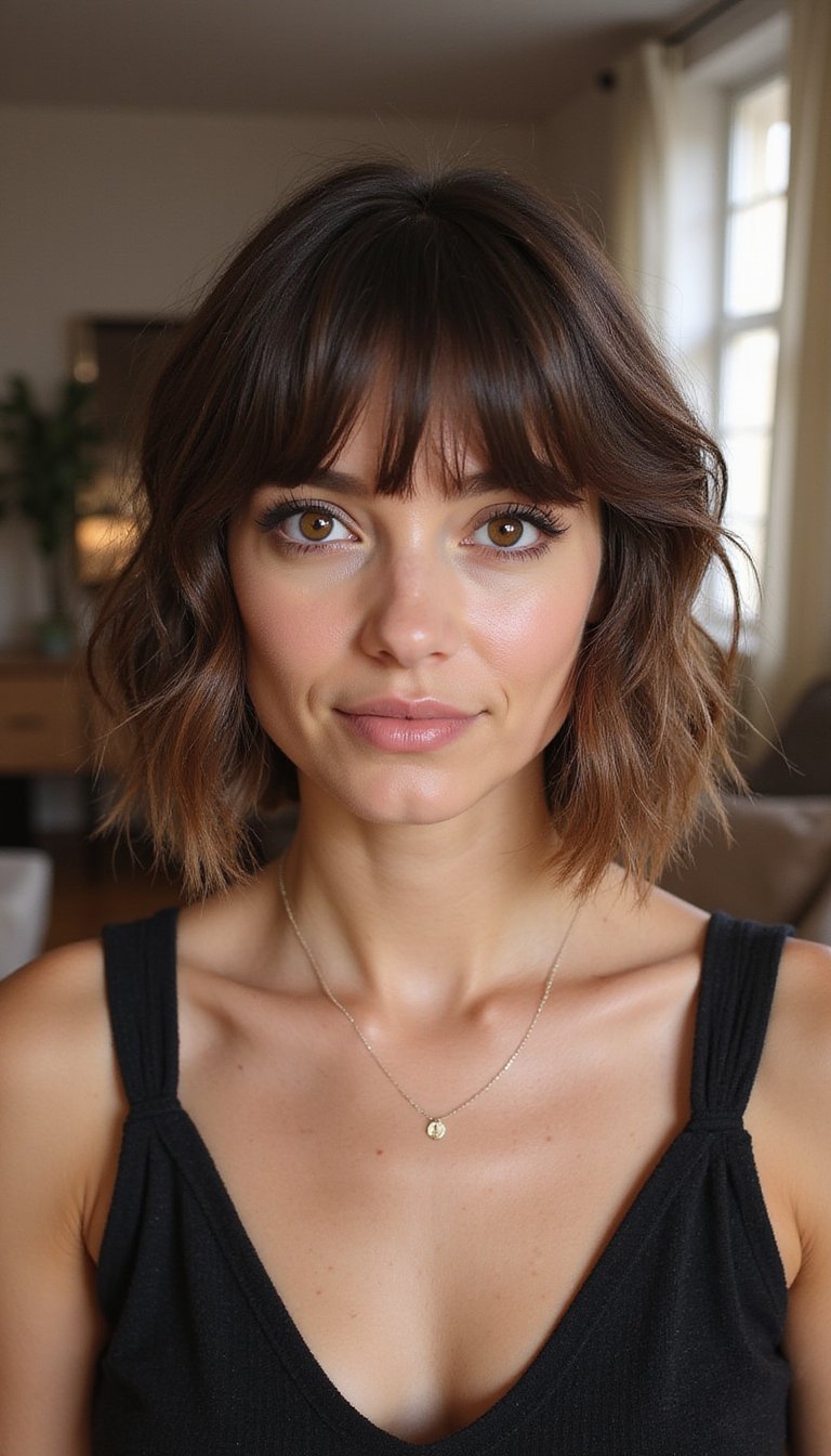 Textured Lob With Feathered Wispy Birkin Bangs
