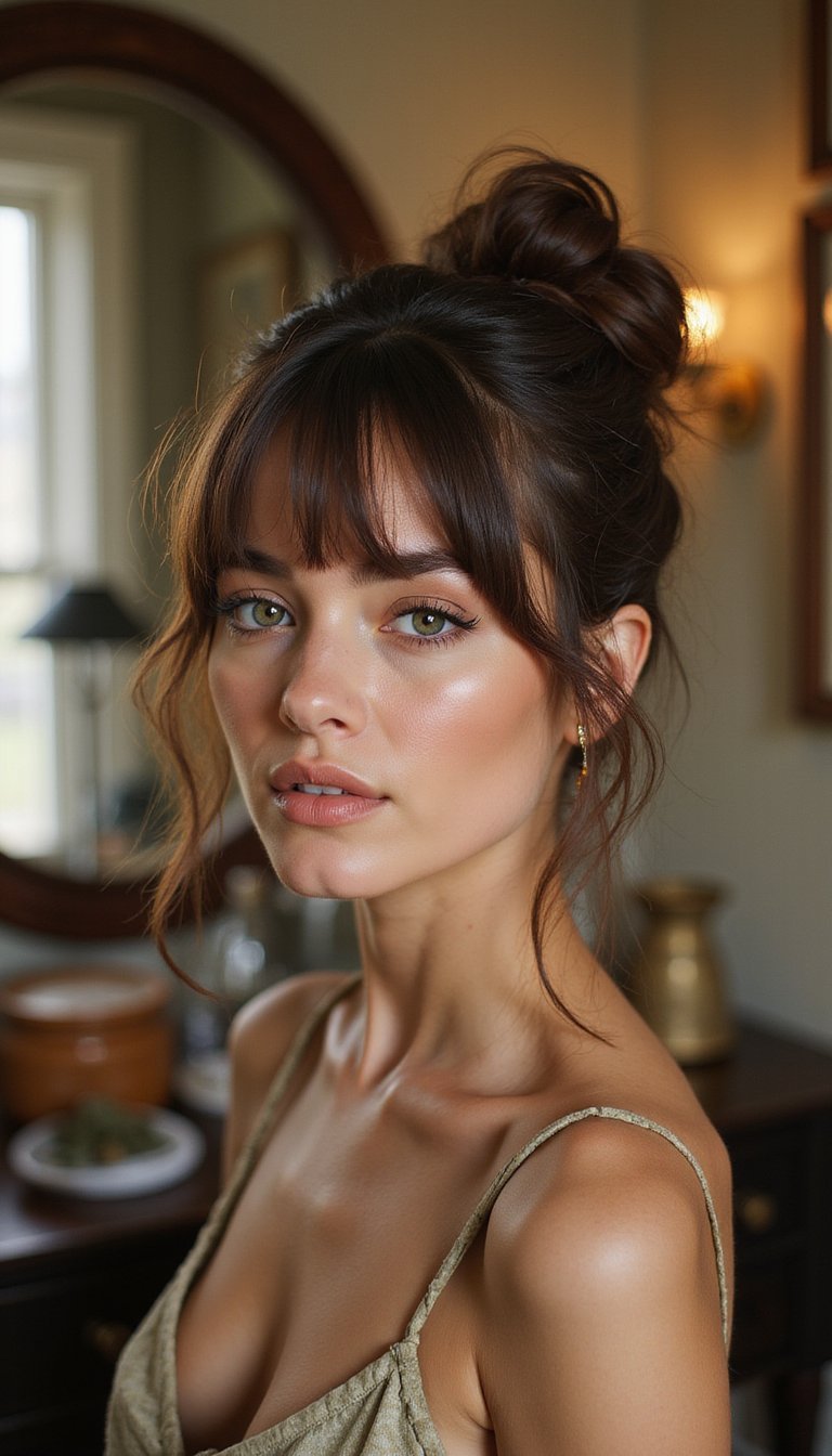 Undone Updo With Face Framing Birkin Bangs
