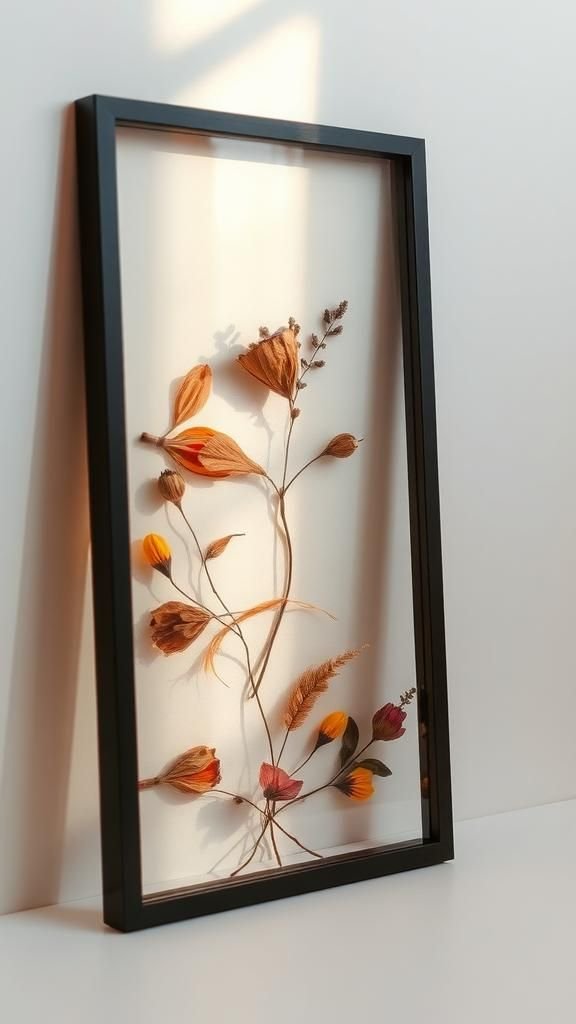 Dried flowers displayed between glass panes