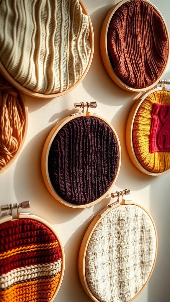 Embroidered hoop portraits with textured thread