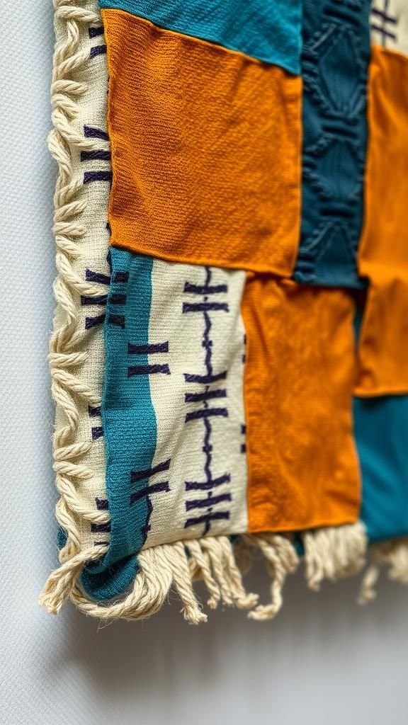 Layered fabric and yarn tactile collage panel