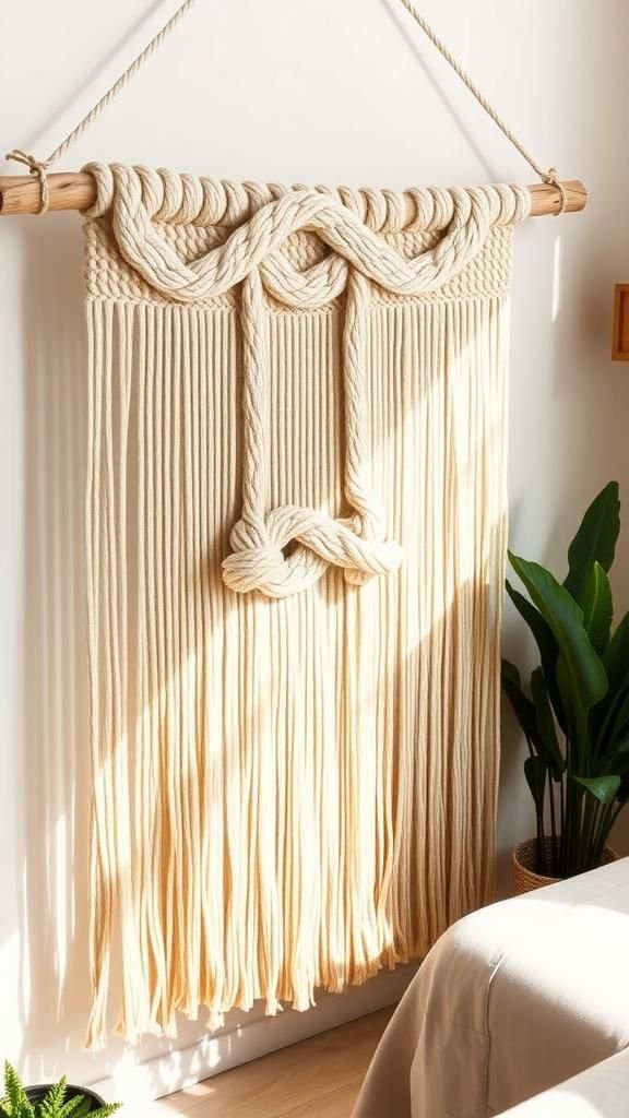 Macramé plant hanger turned wall tapestry