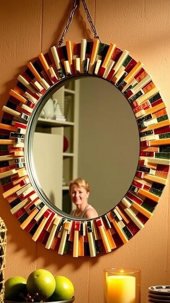 Sunburst mosaic mirror with reclaimed tile bits