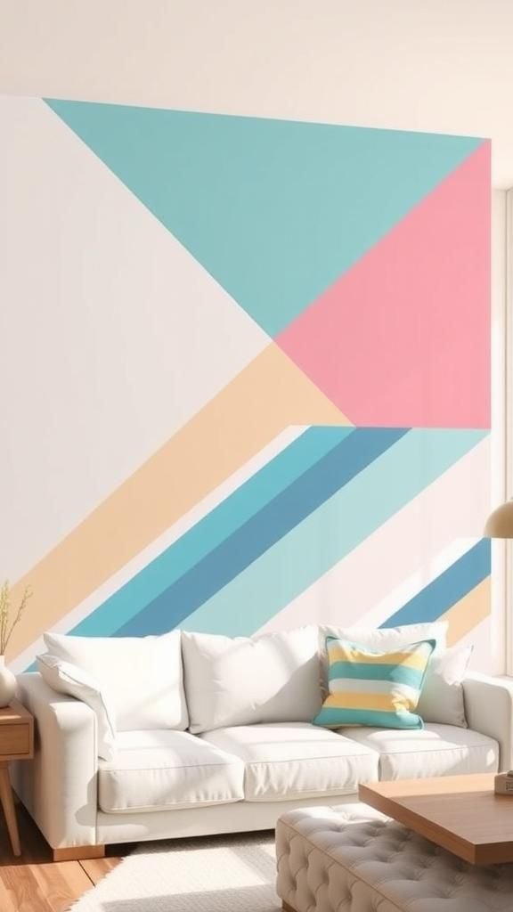 Washi tape geometric mural for renters