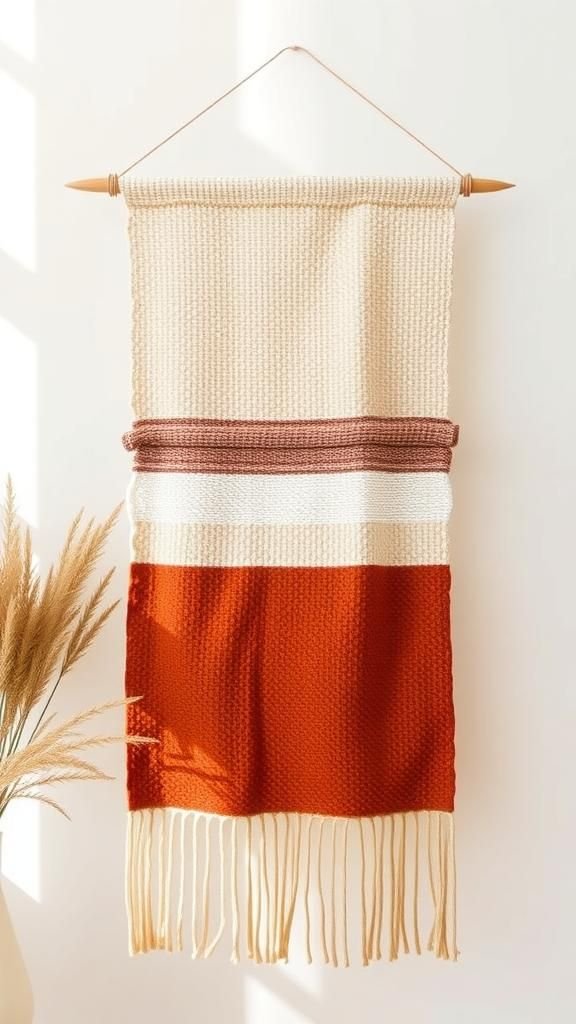 Woven textile panel in tonal color blocks