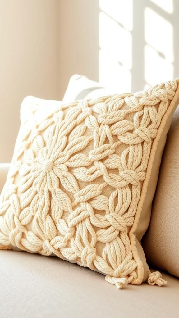 Cozy cushion cover with chunky macrame front