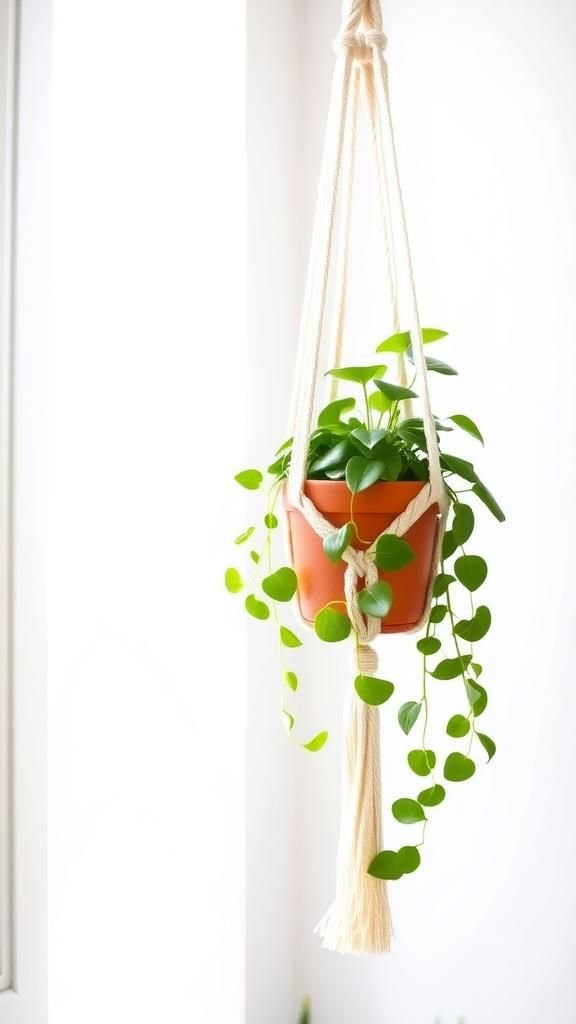 Small pot plant hanger with playful fringe