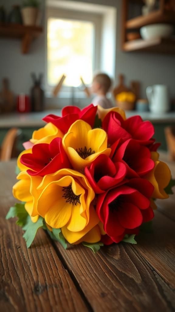 Bright felt flower bouquet for table or gift