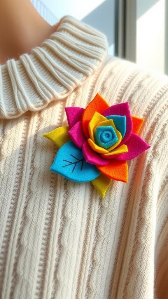 Felt brooches that brighten a plain sweater
