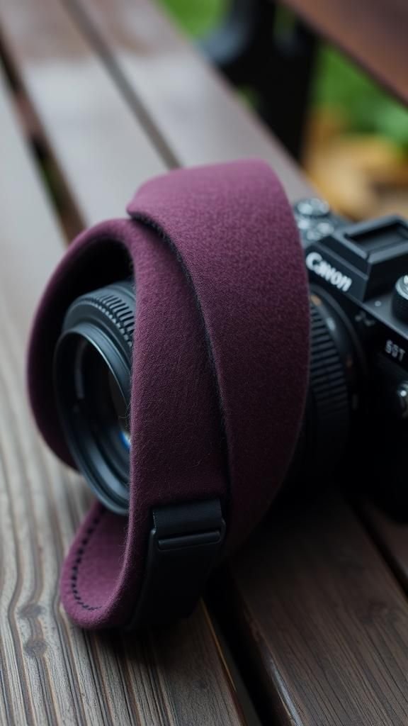 Felt camera strap cover with cozy padding