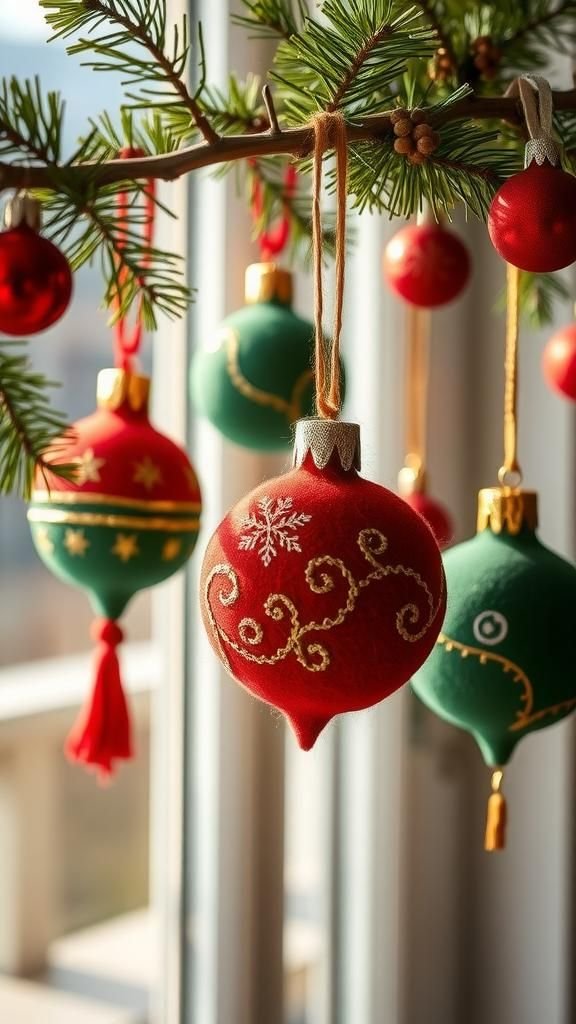 Festive felt ornaments for tree and windows