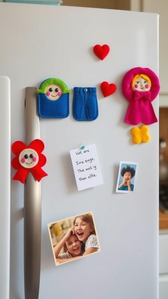 Magnetic felt fridge buddies with cheerful faces