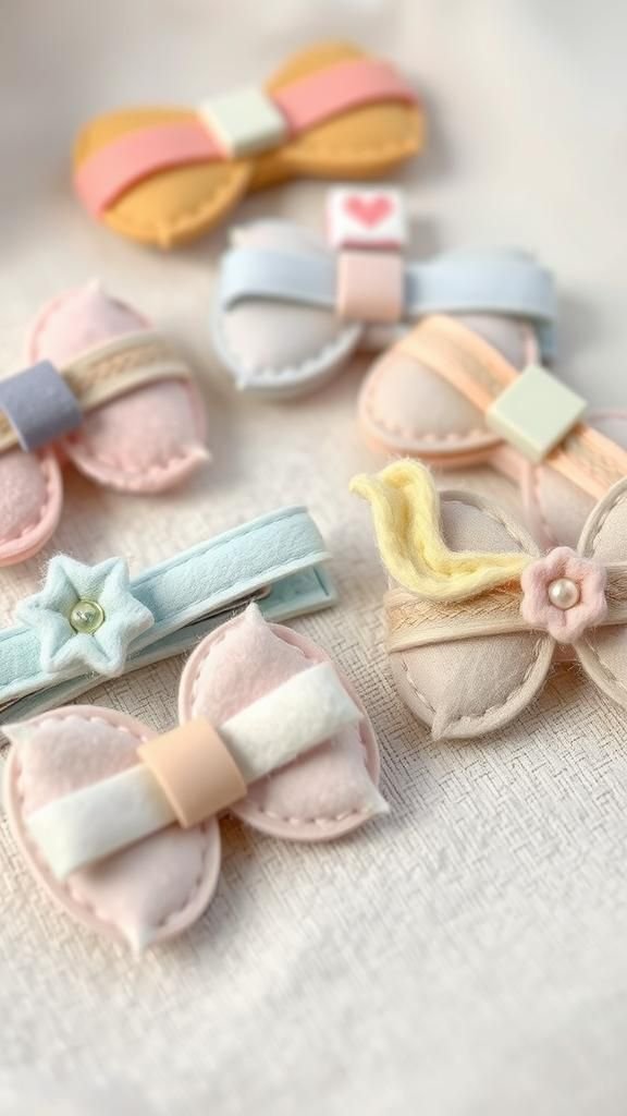 Playful felt hair clips with layered shapes