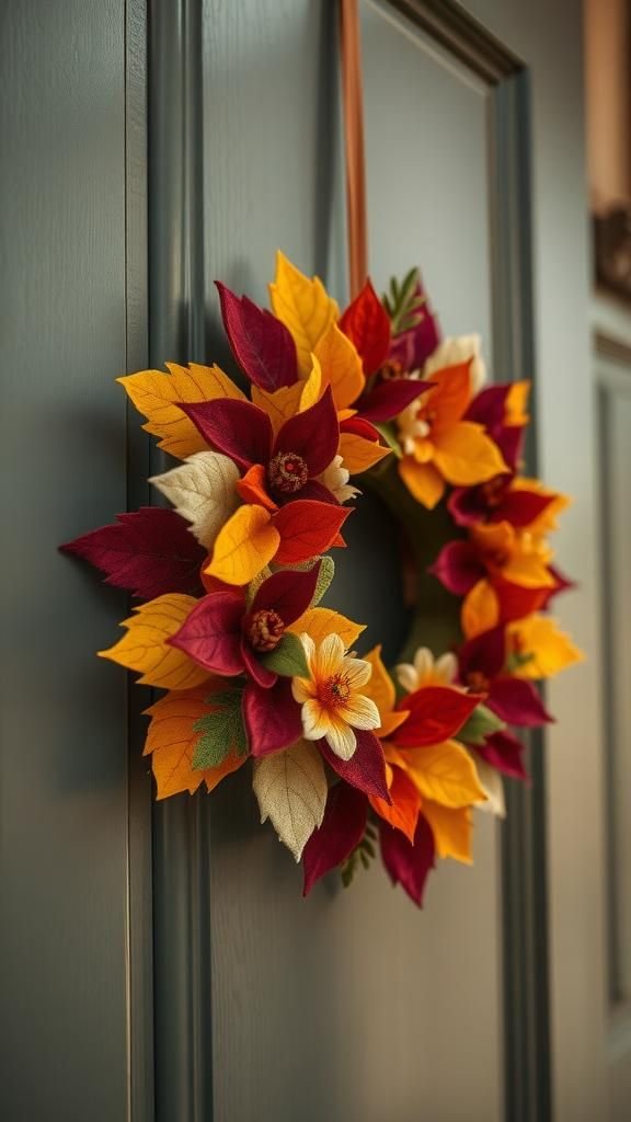 Seasonal felt wreath with tactile layers