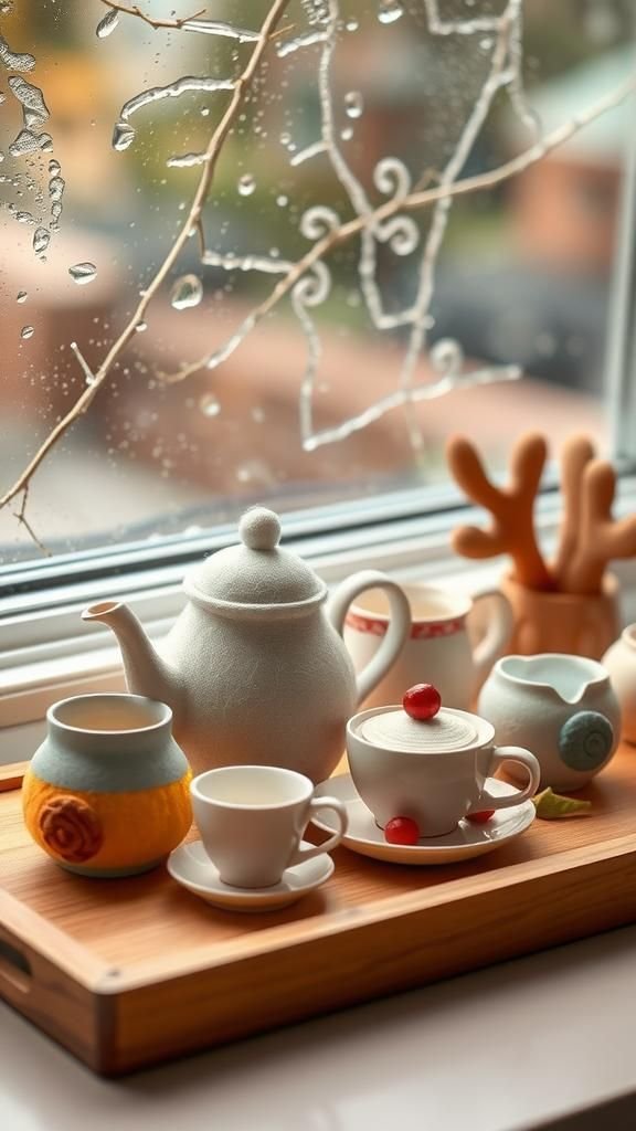 Sweet felt tea set for quiet afternoons