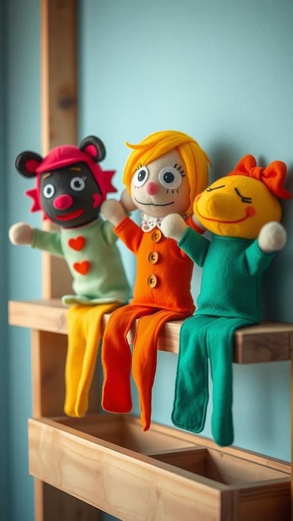 Whimsical felt puppet friends with big smiles