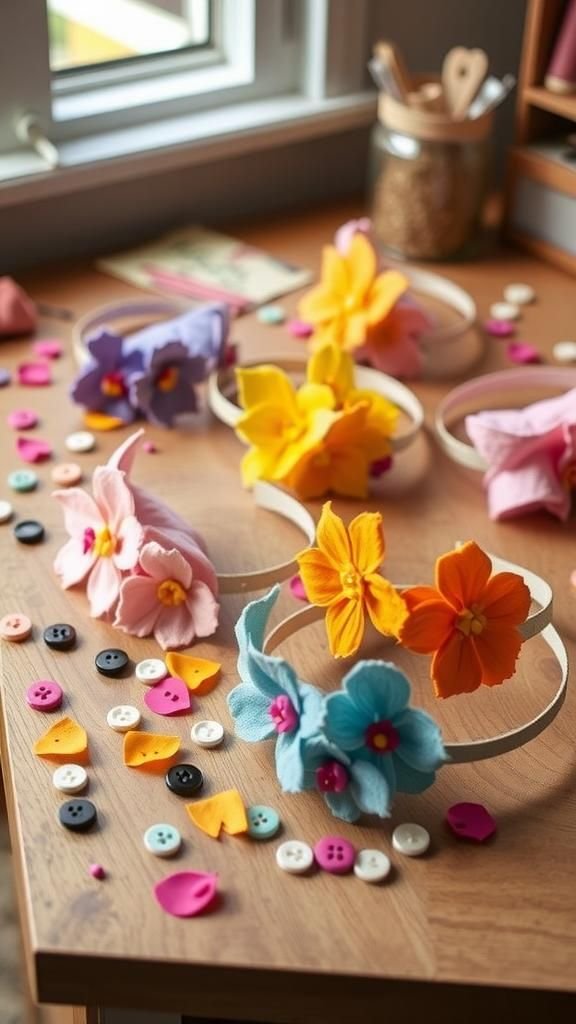 Felt flower crowns for backyard dress-up play